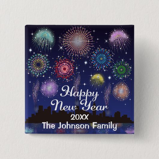 Happy New Year Fireworks Vierkante Button 5,1 Cm (Voorkant)