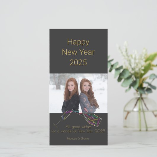 Happy New Year Fles Glass Colour Motivation Foto Feestdagenkaart (Staand voorkant)