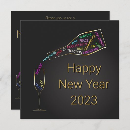 Happy New Year FlesGlass Colorful Motivation Kaart (Voorkant / Achterkant)