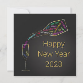 Happy New Year FlesGlass Colorful Motivation Kaart
