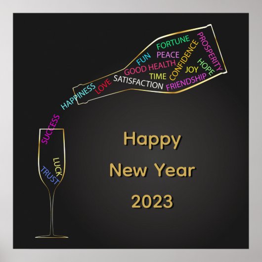 Happy New Year FlesGlass Colorful Motivation Poster (Voorkant)