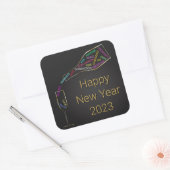 Happy New Year FlesGlass Colorful Motivation Vierkante Sticker (Envelop)