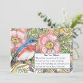 Happy New Year Floral Waterverf Blue Bird Poem Feestdagenkaart (Staand voorkant)
