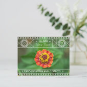 Happy New Year Flower Green Oranje Floral Art Deco Briefkaart (Staand voorkant)