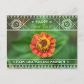 Happy New Year Flower Green Oranje Floral Art Deco Briefkaart (Voorkant)