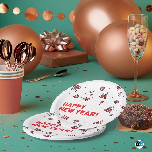 Happy New Year- Food Pattern  Papieren Bordje