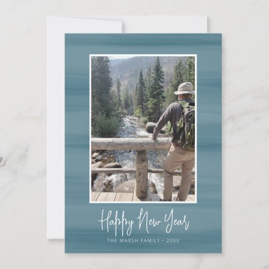 Happy New Year Foto met soft waterverf blue Feestdagenkaart (Voorkant)