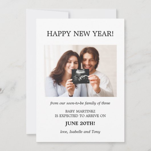Happy New Year Foto Zwangerschap Aankondiging (Voorkant)