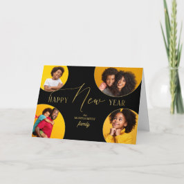 Happy New Year Four Photo Faux Gold Leaf Feestdagen Kaart