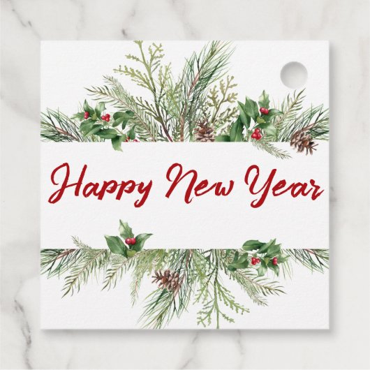 Happy New Year Framed Winter Wheath Greeting Bedankjes Labels (Achterkant)