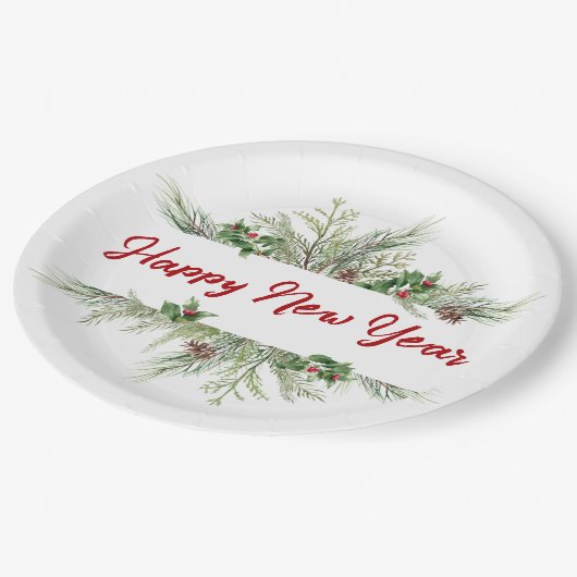 Happy New Year Framed Winter Wheath Greeting Papieren Bordje (Gekanteld)