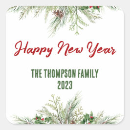 Happy New Year Framed Winter Wheath Greeting Vierkante Sticker