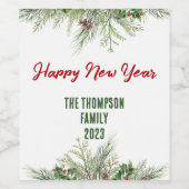 Happy New Year Framed Winter Wheath Greeting Wijn Etiket (Enkel label)