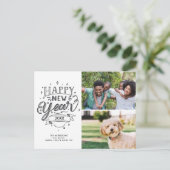 Happy New Year Fun Modern Typography 2 Photos Briefkaart (Staand voorkant)