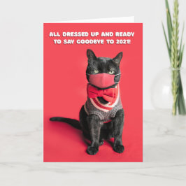 Happy New Year Funny Cat in Face Mask Humor Holida Feestdagen Kaart