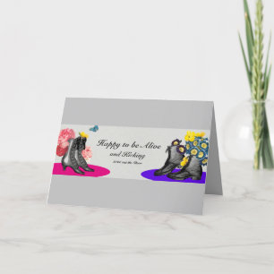 Happy New Year Funny Cute Boots Folted Feestdagen Kaart