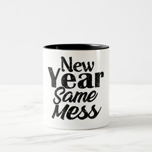 Happy New Year Funny Mug Tweekleurige Koffiemok (Center)