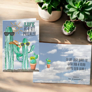 Happy New Year Funny Southwest Saguaro Cactus Feestdagen Kaart