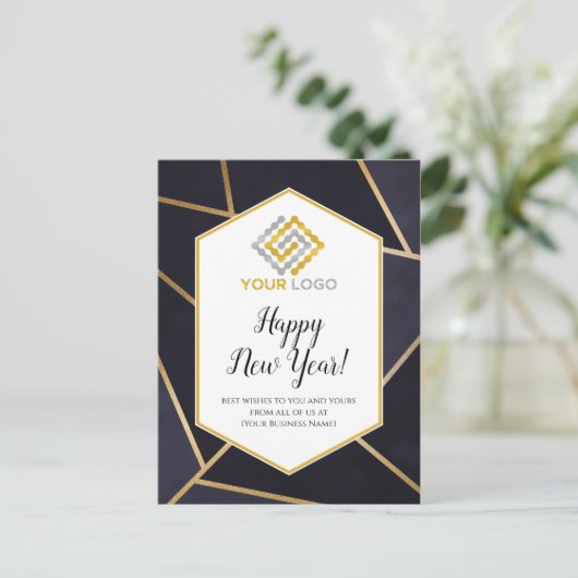 Happy New Year Geometric Logo Business Postcard Briefkaart (Staand voorkant)