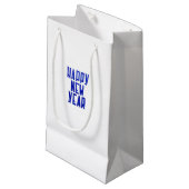 Happy New Year Gift Bag Blue lettering Klein Cadeauzakje (Voorkant Gekanteld)