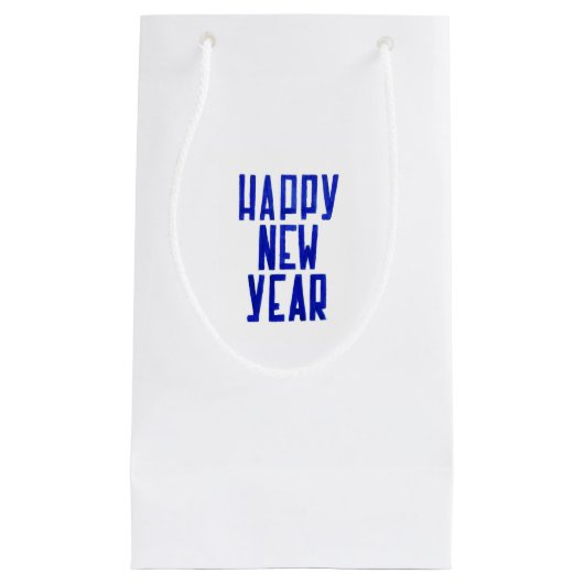 Happy New Year Gift Bag Blue lettering Klein Cadeauzakje (Voorkant)