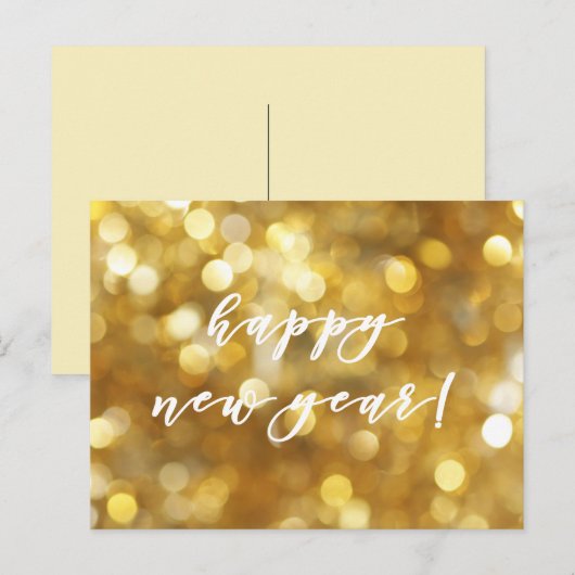 Happy New Year Glamoureuze Gold Sparkles Briefkaart (Voorkant / Achterkant)