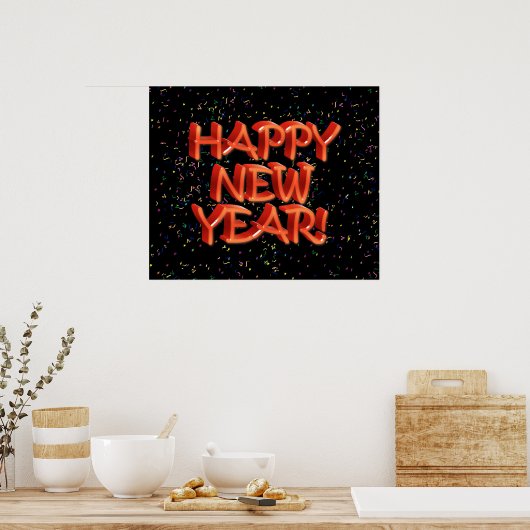 Happy New Year Glassy Red-tekst Poster (Keuken)