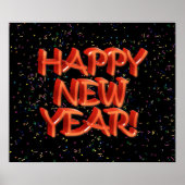 Happy New Year Glassy Red-tekst Poster (Voorkant)