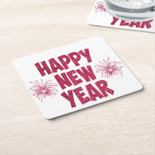 Happy New Year Glitter Kartonnen Onderzetters (Schuin)