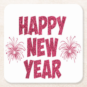 Happy New Year Glitter Kartonnen Onderzetters
