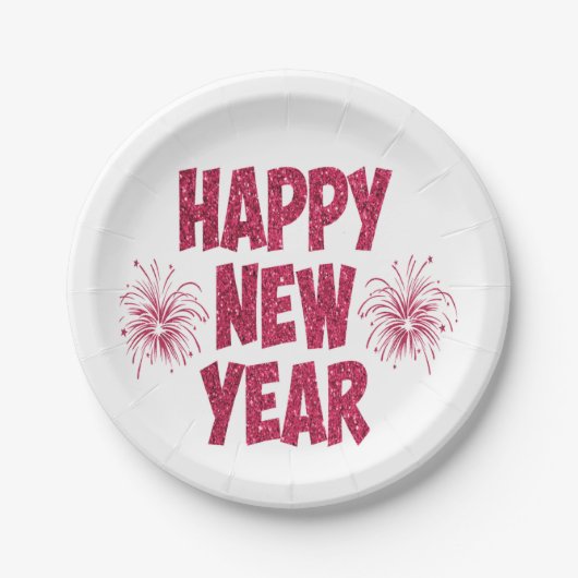 Happy New Year Glitter Papieren Bordje (Voorkant)