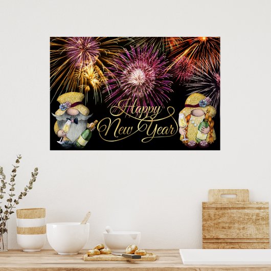 Happy New Year Gnomen Poster (Keuken)