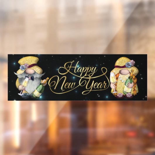 Happy New Year Gnomen Window Cling Raamsticker (Vel 2)
