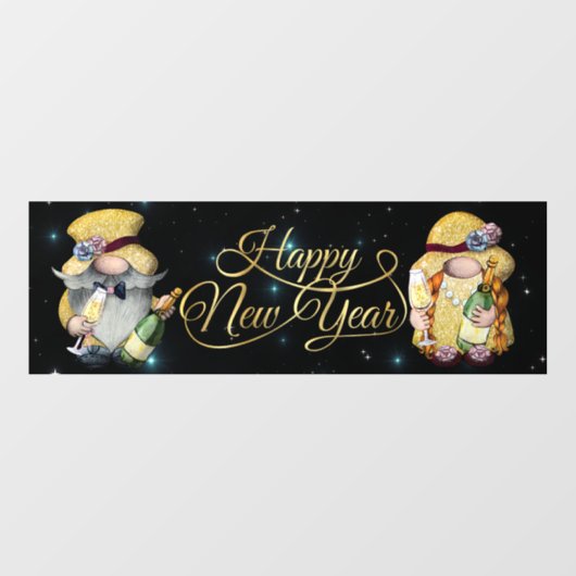 Happy New Year Gnomen Window Cling Raamsticker (Vel)
