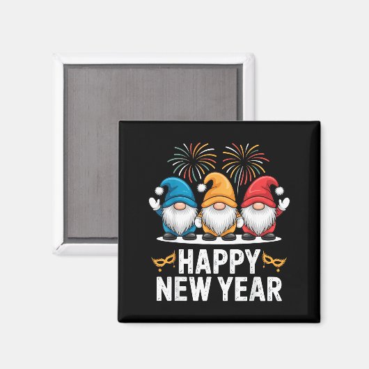 Happy New Year Gnomes For Party Lovers And Festive Magneet (Voorkant / Achterkant)