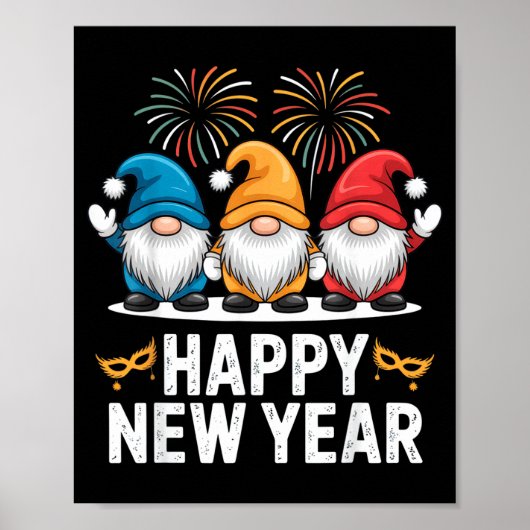 Happy New Year Gnomes For Party Lovers And Festive Poster (Voorkant)