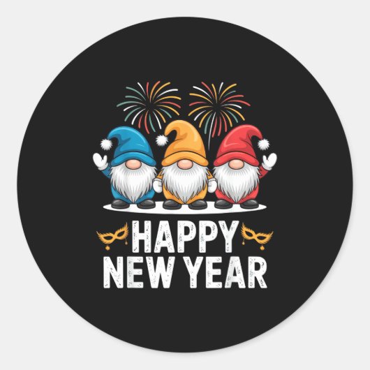 Happy New Year Gnomes For Party Lovers And Festive Ronde Sticker (Voorkant)