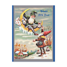 Happy New Year Gnomes, Tomte, Moon, Money Bags