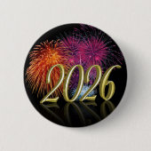 Happy New Year Gold 2026 Fireworks Button (Voorkant)