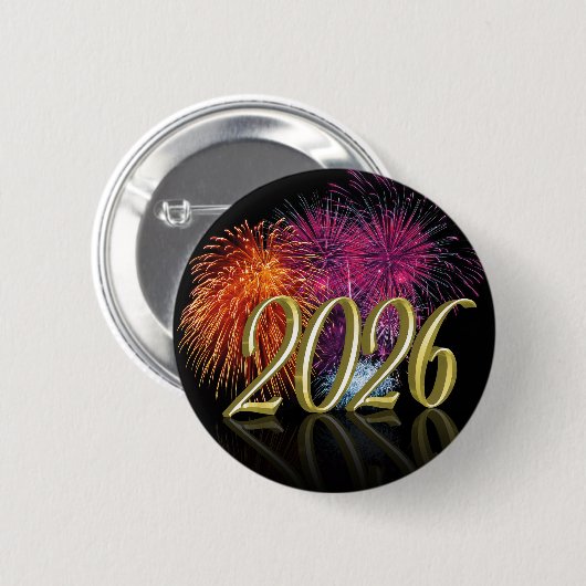 Happy New Year Gold 2026 Fireworks Button (Voorkant /achterkant)