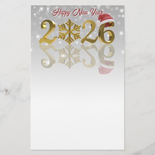 Happy New Year Gold 2026 | Santa Hat and Snowflake Briefpapier (Voorkant)