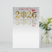 Happy New Year Gold 2026 | Santa Hat and Snowflake Briefpapier (Staand voorkant)