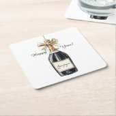 Happy New Year Gold Black Champagne Bottle Kartonnen Onderzetters (Schuin)