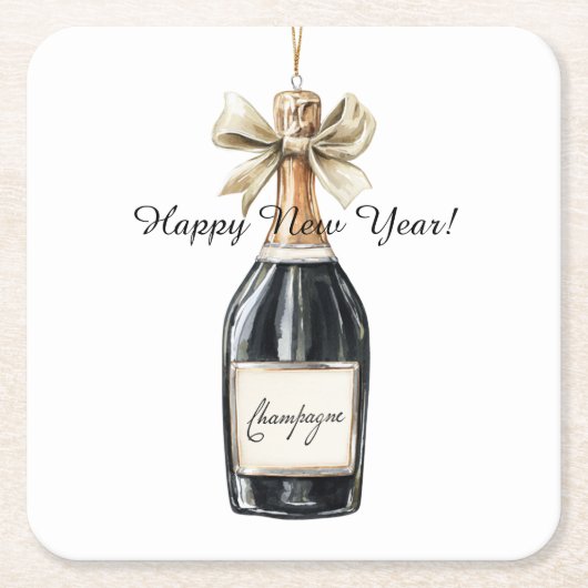 Happy New Year Gold Black Champagne Bottle Kartonnen Onderzetters (Voorkant)
