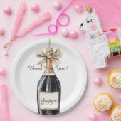 Happy New Year Gold Black Champagne Bottle Papieren Bordje (Feest)