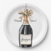 Happy New Year Gold Black Champagne Bottle Papieren Bordje (Voorkant)