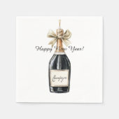 Happy New Year Gold Black Champagne Bottle Servet (Voorkant)