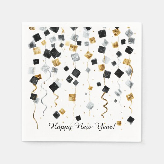 Happy New Year Gold Black Confetti Servet (Voorkant)