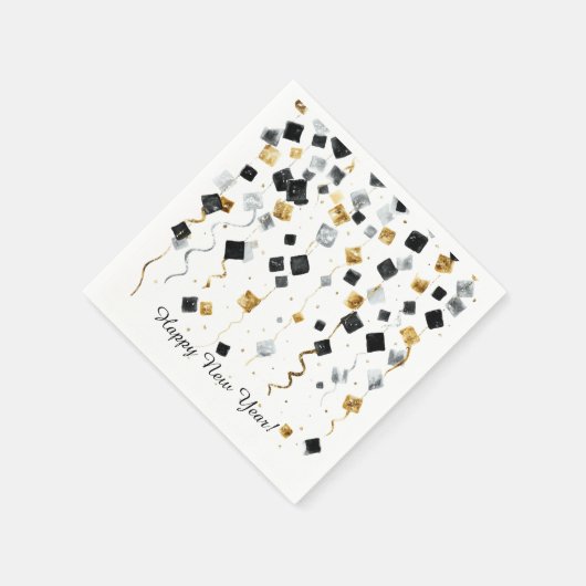 Happy New Year Gold Black Confetti Servet (Hoek)