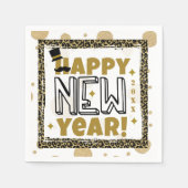 Happy New Year Gold Black leopard Print Servet (Voorkant)